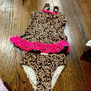 Flapdoodles cheetah and lace frill tankini size 5